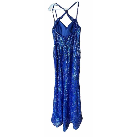 Blue Sequin Prom Formal Dress Full Length Women's Small/6 Dancing Queen - Picture 3 of 9